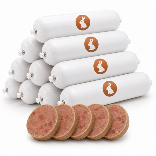 Hundewurst Kaninchen - Hundefutter aus 95% Kaninchenfleisch - 8 kg Sparpackung