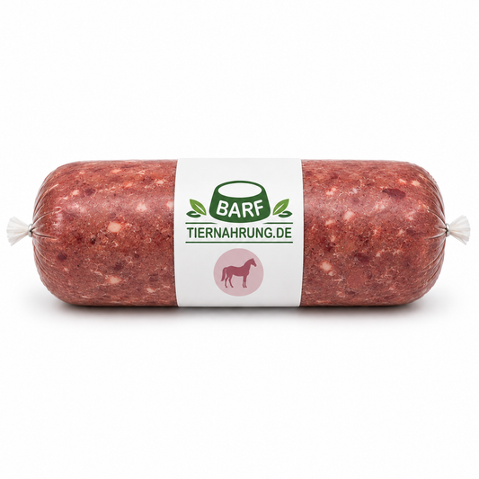 BARF Pferdefleisch mit Knochenanteil für starke Knochen und gesunde Zähne - gewolftes Tiefkühl-Hundefutter