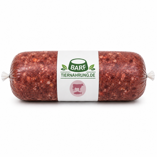 BARF Rind-Lachs Menü - Rindfleisch mit Lachs und Gemüse-Obst-Mix - gewolftes Tiefkühl-Hundefutter