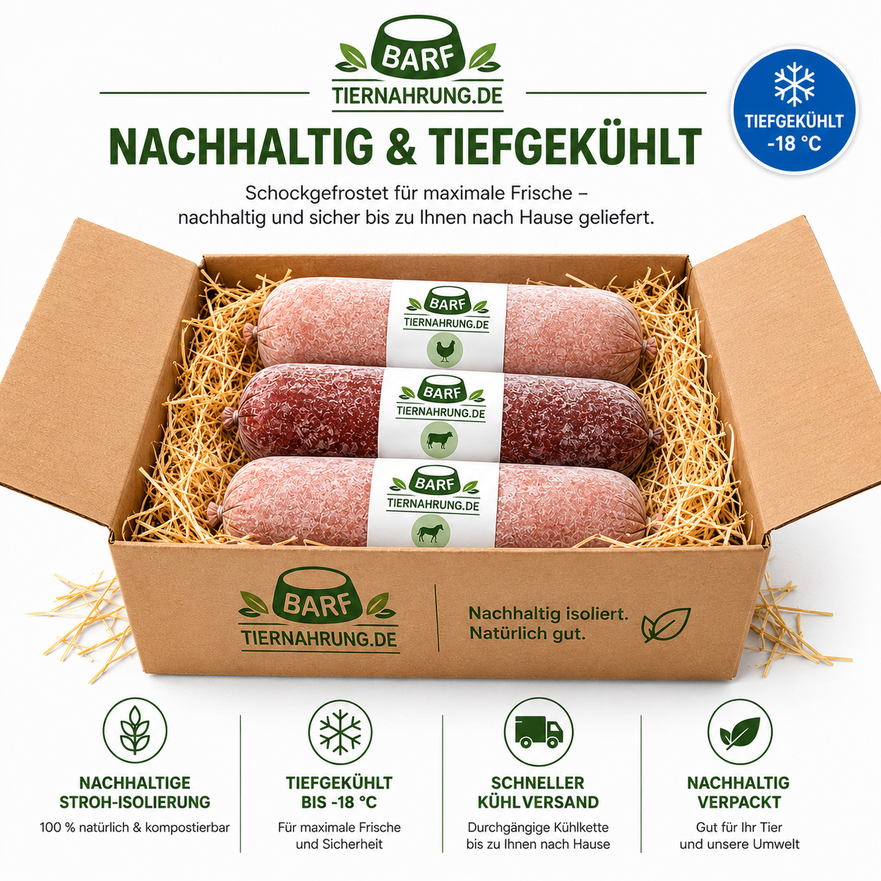 BARF Pferdefleisch mit Knochenanteil für starke Knochen und gesunde Zähne - gewolftes Tiefkühl-Hundefutter